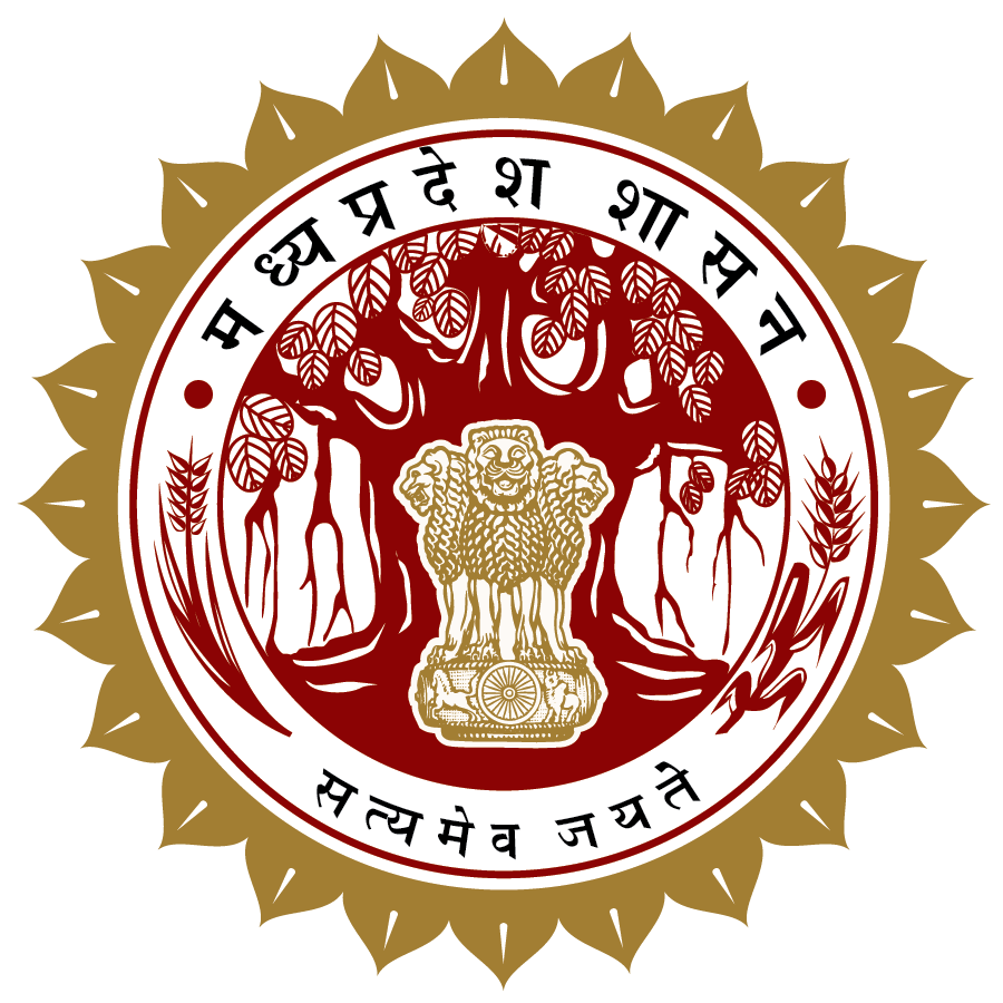 Government of Madhya Pradesh official emblem logo in red and gold circular design